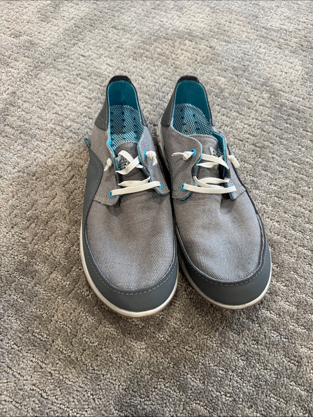 Columbia Gray Boat Shoes with Teal Interior